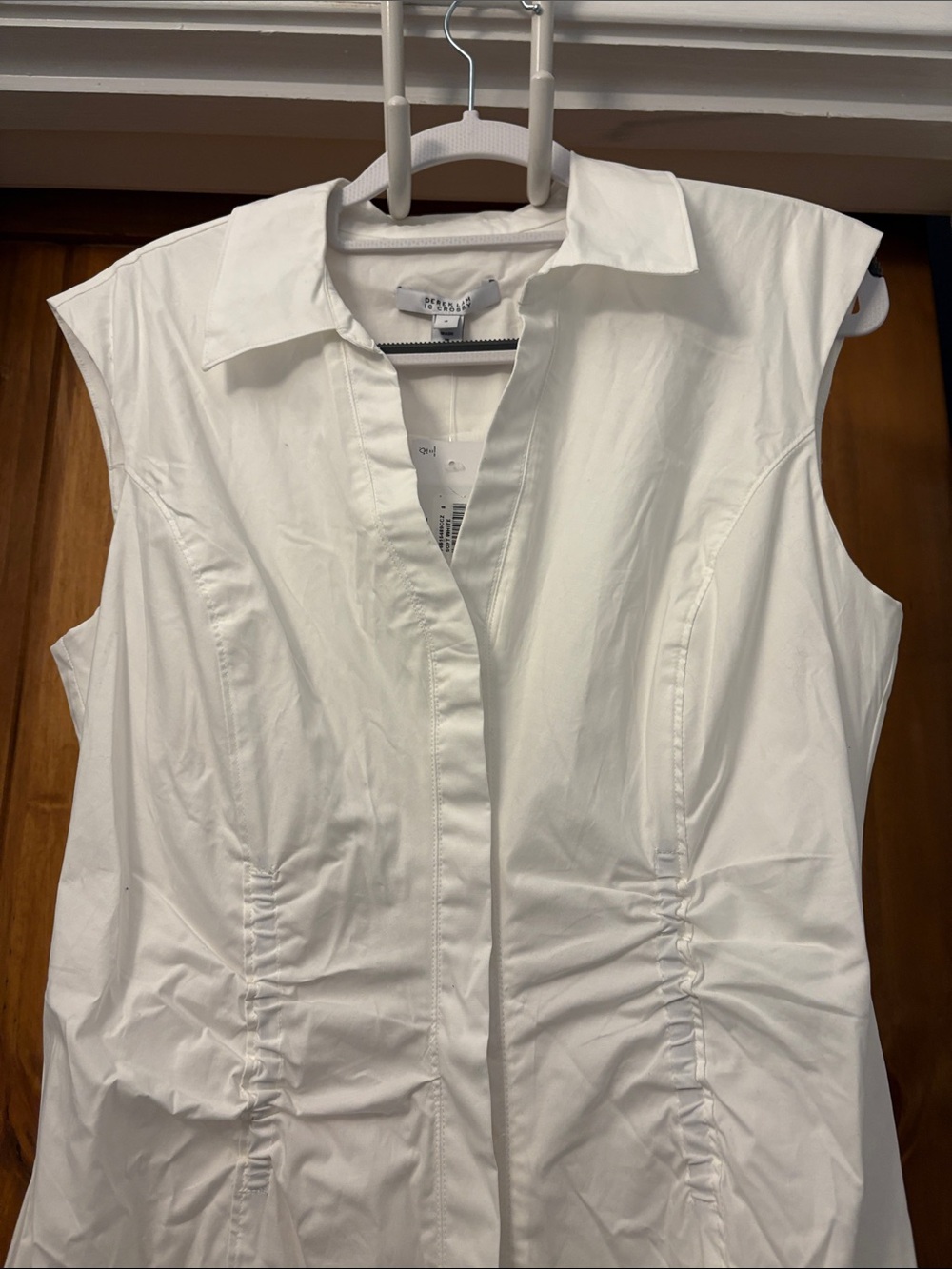 Derek Lam 10 Crosby Poplin Runched Midi Sleeveless Shirtdress Soft white SZ 8 - Picture 4 of 9